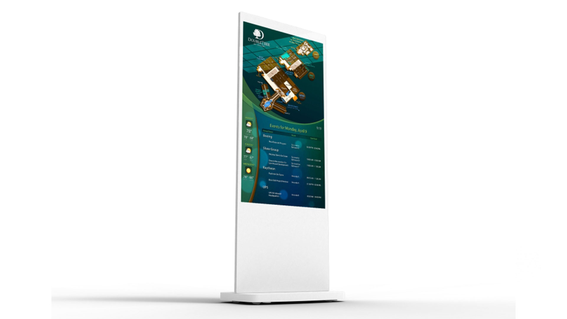 Fritstående digital poster med Android medieafspiller i slim design på hvid baggrund.