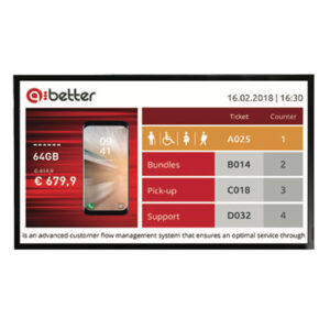 55" kønummerdisplay som viser hvilket nummer der ekspederes og med mulighed for video og reklamebilleder.