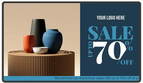 Infoskærm-software i møbelbutik, der viser kampagner og inspiration til kunder – digital signage løsning fra Visual Display.