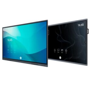 To interaktive touch displays side om side, velegnet til undervisning, møder og præsentationer med multi-touch funktion og digital whiteboard-integration