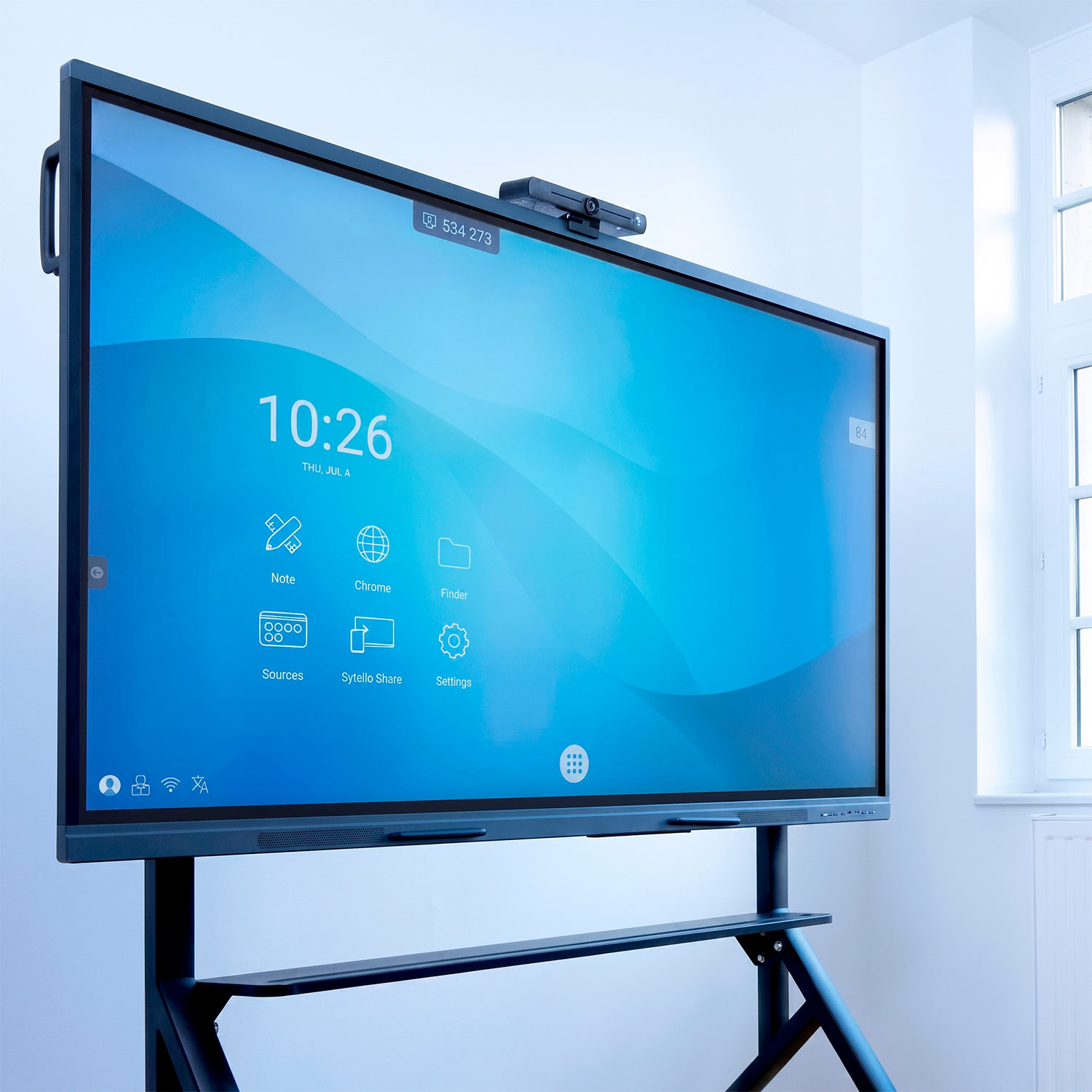 Touch display på stativ i kontor