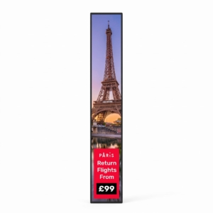 Stretched display monterat vertikalt, som visar resekampanj