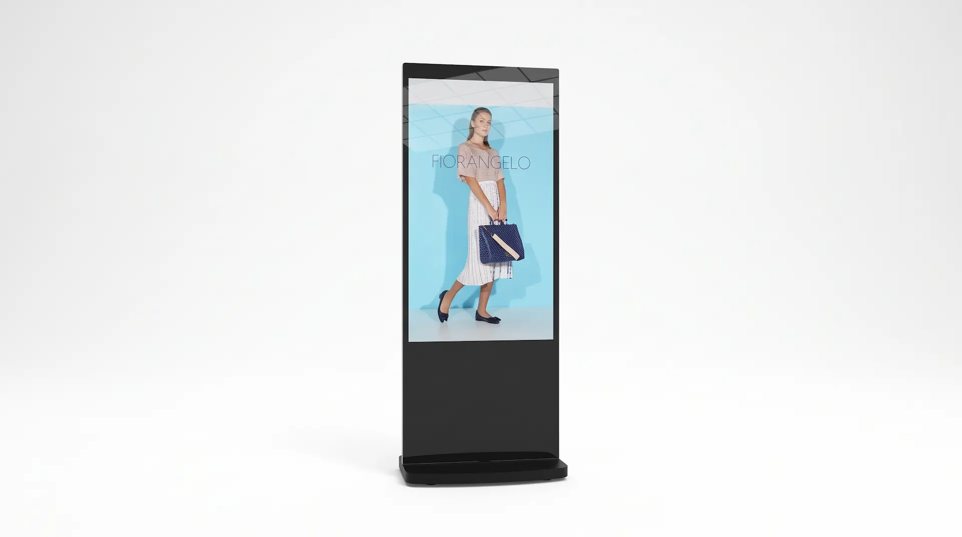 Digital totem poster med Android set forfra med reklame for tøj