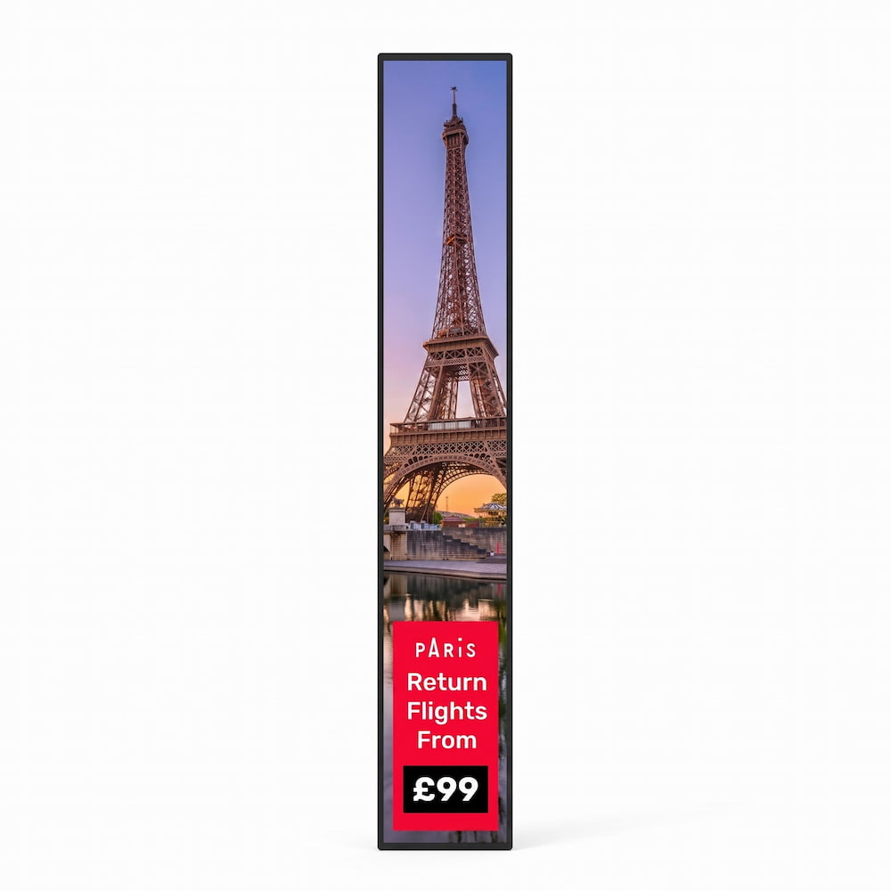 Stretched display monterat vertikalt, som visar resekampanj