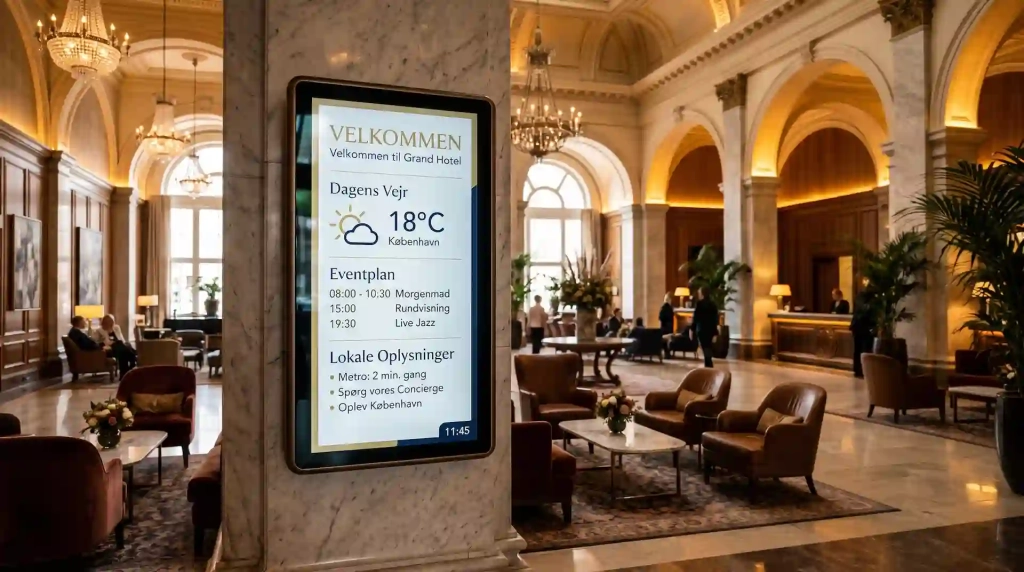 Infoskærm i hotellobby