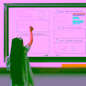 Pige løser matematikopgaver med pen på et smartboard